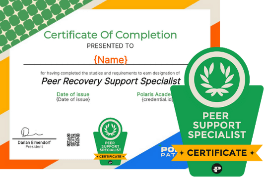 Sample Polaris Pathways Peer Recovery Support Specialist certificate of completion.