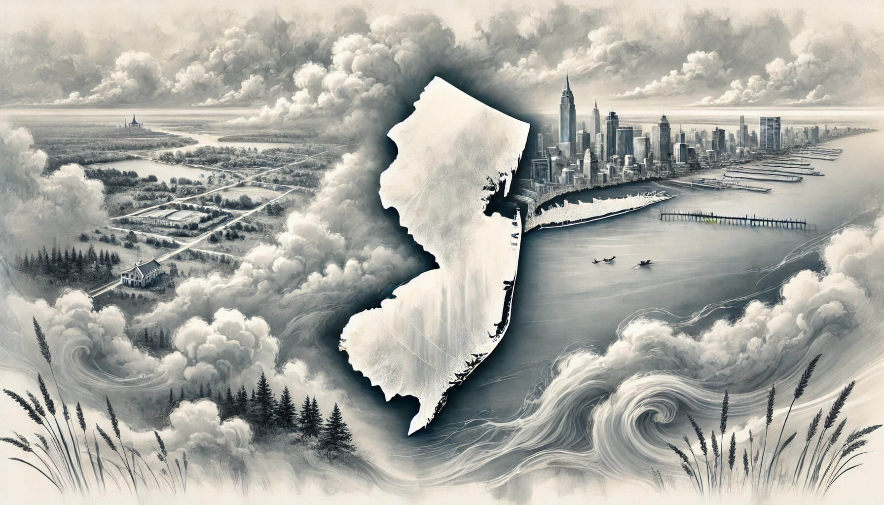 Ink-wash illustration of New Jersey, Polaris Pathways' home base